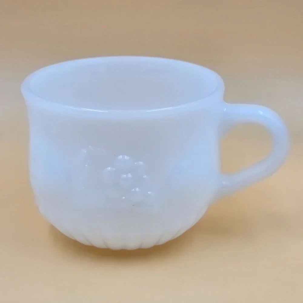 Jeannette Fruit Pattern Milk Glass Punch Cup Vintage Set of 4 - Picture 2 of 6